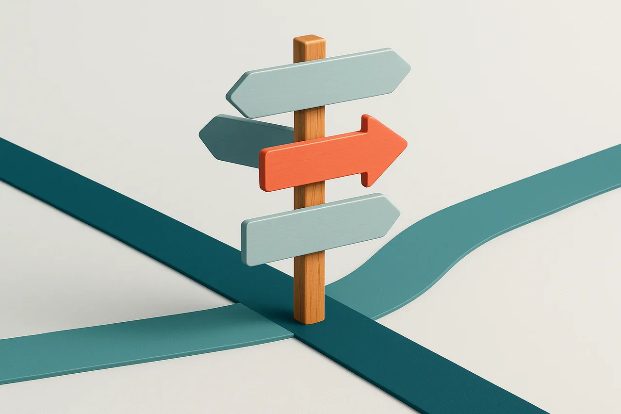 Signpost with arrows pointing in different directions, illustrating how to choose the right people finder tool